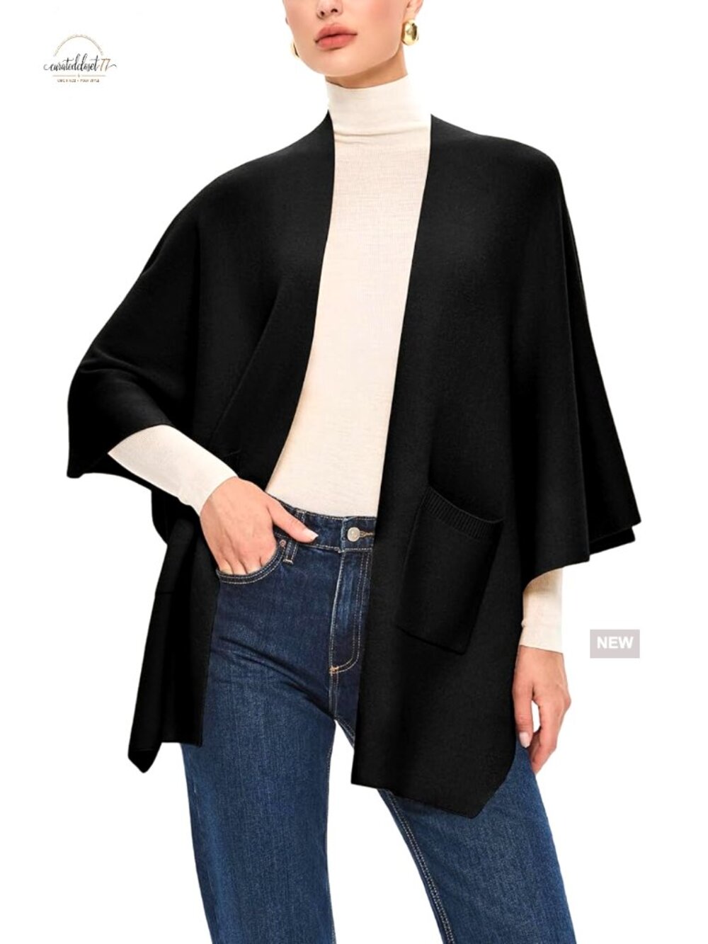 Oversized Open Front Shawl Wrap with Pockets Soft Knit Travel Poncho